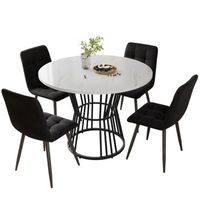 juego de comedor 5 piezas mesa de comedor redonda 100 cm diseno marmol sillas de terciopelo mdf y metal blanco y negro