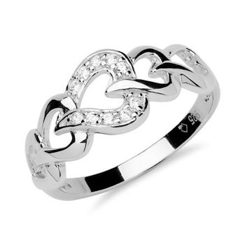 Anillo de plata 925 con corazones y circonitas