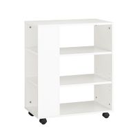 mesa auxiliar con 4 ruedas y 3 estantes madera blanco