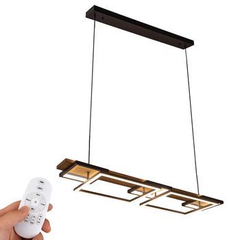Lámpara Colgante Led 60w De Madera, Lineal Rectangular A 2 Niveles Con 5 Luces, Luz Regulable Con Mando, Ideal Para Isla O Mesa De Comedor