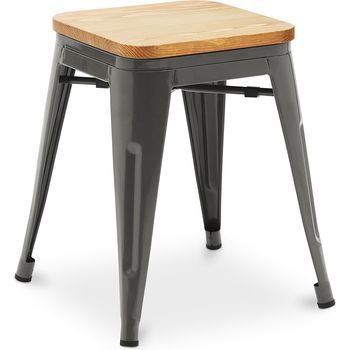 Taburete Diseño Industrial - Madera Y Acero - 45cm - New Edition - Stylix  Gris Oscuro