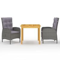 juego de comedor de jardin de 3 piezas gris vidaxl