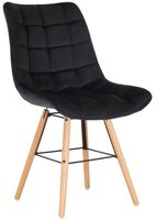 silla con patas de madera y asiento en terciopelo negro