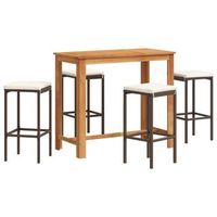 mesa y taburetes de jardin 5 uds  conjunto de mesa y sillas madera acacia ratan pe marron