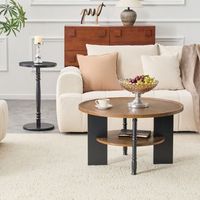 set de 2 mesas de centro - mueble para salon - mdf y pvc - nogal y negro 80x80x47cm