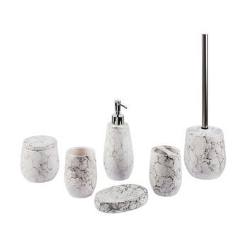 Conjunto De Accesorios De Baño De Dolomita Blanco Dispensador Jabonera Escobilla Portacepillos Vaso Recipiente Glamuroso Callela