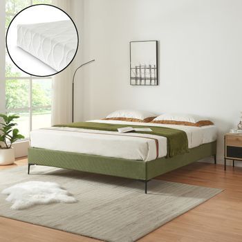 Cama Doble Lilla Con Colchón 160x200 Cm Pana - Verde [en.casa]
