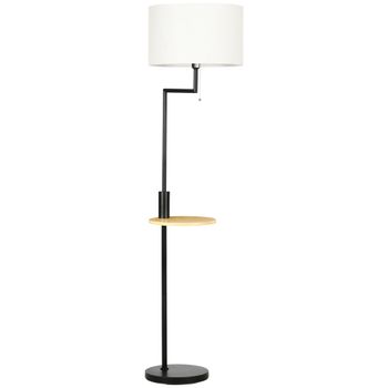 HOMCOM Lámpara de Pie con Mesita Auxiliar y Pantalla de Lino Interruptor de Cadena y Cargador USB Ø40x168 cm Natural   Aosom España