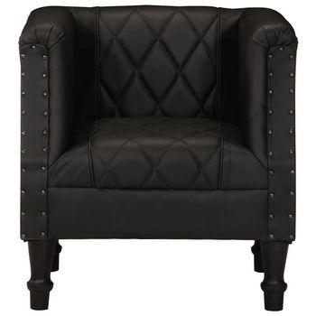 Sillón De Salón | Silla | Sillón Con Diseño De Cubo Cuero De Cabra Auténtico Negro