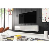 mueble de tv lowboard d 140 cm mueble de television mueble de salon sin iluminacion led color blancoblanco brillo