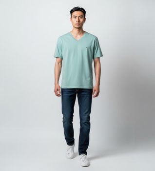Tommy Hilfiger para hombre. MW0MW39249 Camiseta con cuello de pico y logo bordado turquesa (S), Casual, Algodón, Manga corta