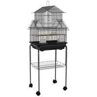 pawhut jaula de pajaros diseno casa comederos perchas 3 puertas bandeja excrementos desmontable  asa transporte negro   aosom espana
