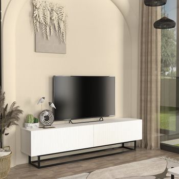 Mueble De Tv Verpsboga Con 2 Puertas Base Corta 180x32x47 Cm - Blanco [en.casa]