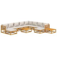 set muebles jardin 12 pzas madera maciza y cojines gris claro vidaxl
