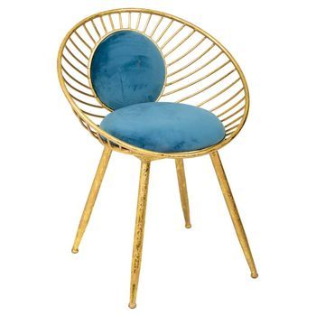 Banqueta De Metal Dorado Tapizada Azul 55x46x70