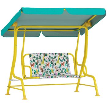 AIYAPLAY Columpio Hollywood infantil 2 plazas con toldo ajustable cinturón de seguridad para 3-6 años hasta 60 kg 112x75x120cm Verde   Aosom España