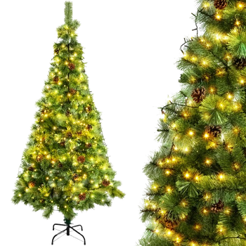 Aigostar 210 CM Árbol de Navidad Artificial,con Cadena de luces LED de 23 M,400 LED Blanco cálido,8 Modos de Iluminación,Ramas Aguja de Pino con Piñas,Verde,Incluye Soporte de Meta
