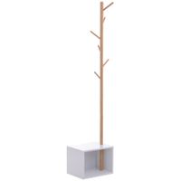perchero de pie 40x30x180cm blanco y madera natural