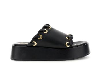 sandalias tipo pantuflas de piel napa con ojales y enhebrado black 39