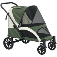 pawhut carrito de perro plegable para grandes perros carro para mascotas con 4 ruedas correas de seguridad frenos verde oscuro   aosom espana