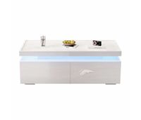 mesa de centro 954535 cm - led 2 cajones diseno geometrico alto brillo - blanco