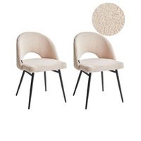 conjunto de 2 sillas de comedor modernas tapiceria de tela boucle respaldo rebajado asiento salon comedor beige onaga
