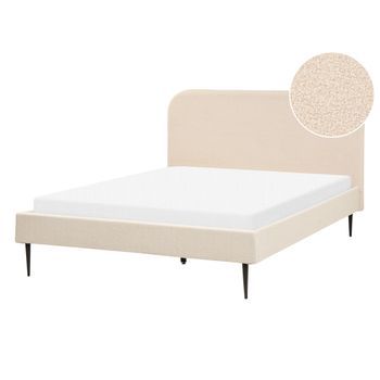 Cama Con Somier 140 X 200 Cm Minimalista Tapizada Cabecero Base Listones Bouclé Beige Flayat