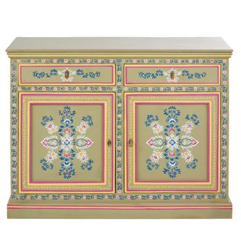 Aparador de mango macizo y MDF floral de 110 cm