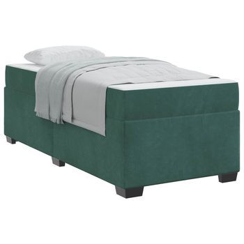 Cama Individual | Cama Para Adulto | Estructura De Cama Con Colchón Verde Oscuro 90 X 200 Cm Tela