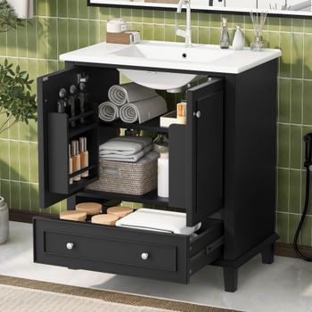 Mueble De Baño Con Lavabo - Mueble Para Aseo - Mdf Y Cerámica - Negro (73x45x87cm)