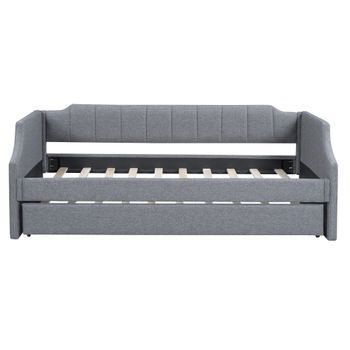 Cama Nido 90x190/200cm En Tejido De Lino Con Somier Gris