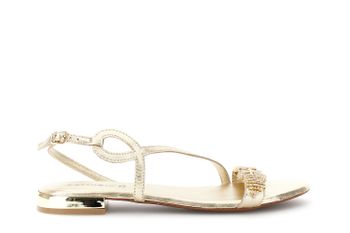 sandalias de piel con tira y hebilla doble de strass gold 36