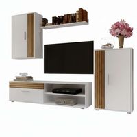mueble de salon comedor koln estilo nordico armarios y mueble tv color blanco mate y roble tablilla 190 cm