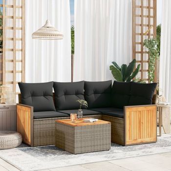 Conjunto De Sofás Jardín Con Cojines 5 Uds | Mueble Jardin Mesa Y Sillas Ratán Sintético Gris Cfw775041