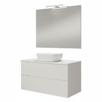 kibath mueble de bano con lavabo espejo y aplique led boreal 80x45 cm sobre encimera acabado blanco mate 2 cajones suspendido