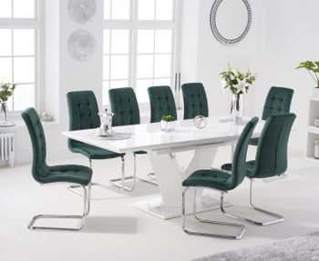 Halo 160cm White High Gloss Extending Dining Table with Lorin Velvet Chairs - White, 4 Chairs