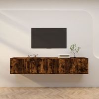 2 uds muebles tv de pared  mueble de salon  armario tv roble ahumado 100x345x40 cm cfw780874