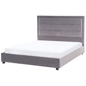Cama De Agua De Terciopelo Gris Oscuro 140 X 200 Cm Cabecero Acolchado Rouen