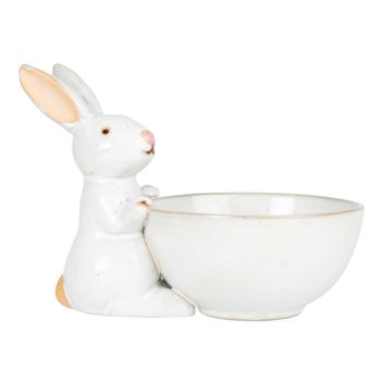 Tazón de porcelana blanca con conejo