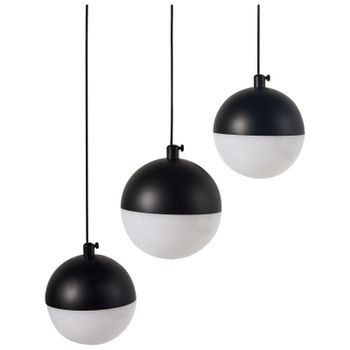 Lámpara Colgante Moderna 3 Luces Led Integradas Pantalla Redonda Metal Pintado Vidrio Negro Ankobra
