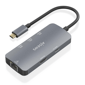 AISENS USB C Dock 6 En 1 USB C a 1xHDMI 1xRJ45 3xUSB A 1xUSB C PD Gris 15cm
