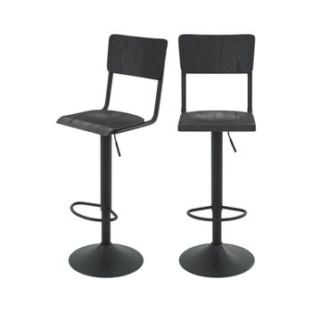 Set de 2 sillas de bar ajustables 60/80 cm en madera negra