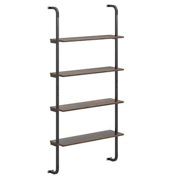 Costway Estantería de Pared Flotante de 4 Niveles Estantería Tipo Escalera Montaje en Pared Estante Flotante Marco de Metal 70 x 20,5 x 150 cm Marrón