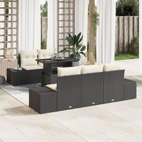 conjunto de sofa de jardin de 6 piezas con cojines negro de poliratan v2079 unico  negro