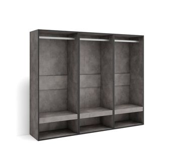 Vestidor abierto, ropa, zapatos, complementos, 180x35x145cm, dormitorio, habitación, armario, perchero, estilo moderno, cemento