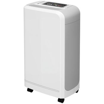 HOMCOM Deshumidificador 12L/día Depósito de Agua 2,5L con Ruedas Temporizador de 24 Horas Pantalla Digital de Humedad Blanco
