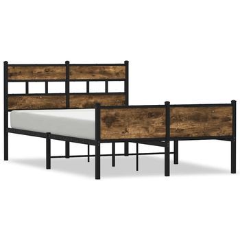 Cama De Matrimonio | Cama De Adulto | Estructura De Cama Sin Colchón Madera Roble Ahumado 120x200 Cm