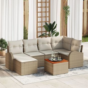 Juego De Sofá De Jardín De 7 Piezas Con Cojines Beige Poliratán Acacia V7175 Unico / Beige
