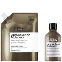 lroreal professionnel absolut repair molecular shampoo 300ml and refill pack 500ml for damaged hair