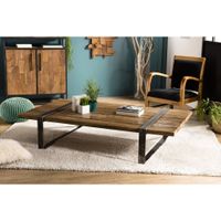 mesa de centro de madera maciza marron y metal gris antracita 161 cm